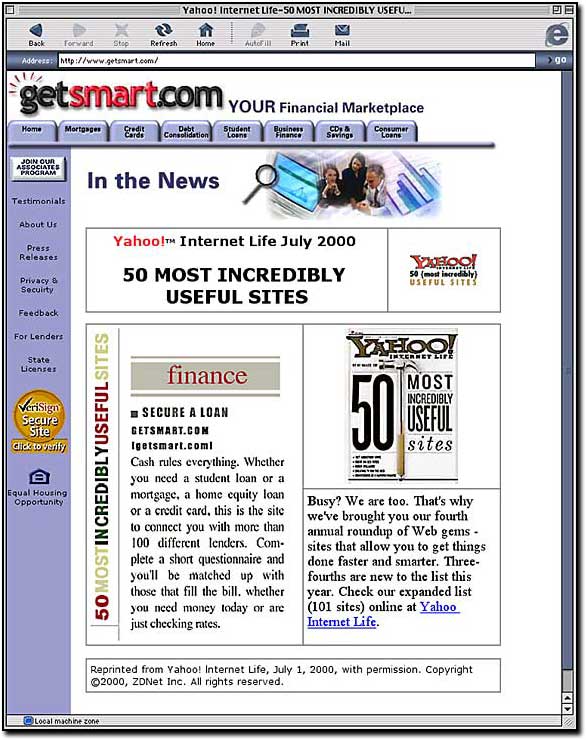 GetSmart.com second site redesign winning a slot on Yahoo's 50 most useful sites (this was back in the 90's when things like this mattered)
