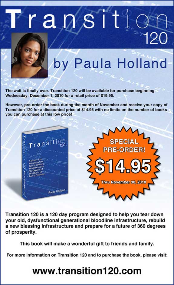 Transition 120 - By Paula Holland, pre-release ad.